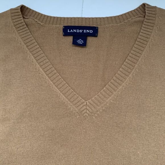 Men’s Lands’ End Cashmere Blend Knit Mustard V- Neck Vest Size XL - Picture 3 of 8